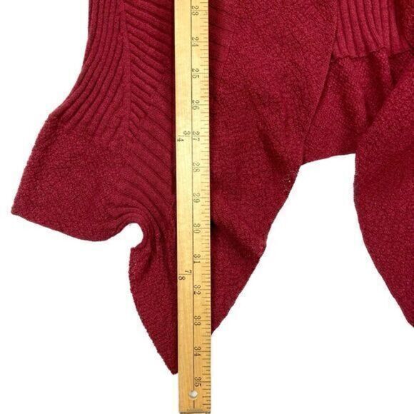 Eileen Fisher Wool Cardigan Sweater Womens Medium Burgundy Open Front Ruffle Hem - Picture 12 of 16